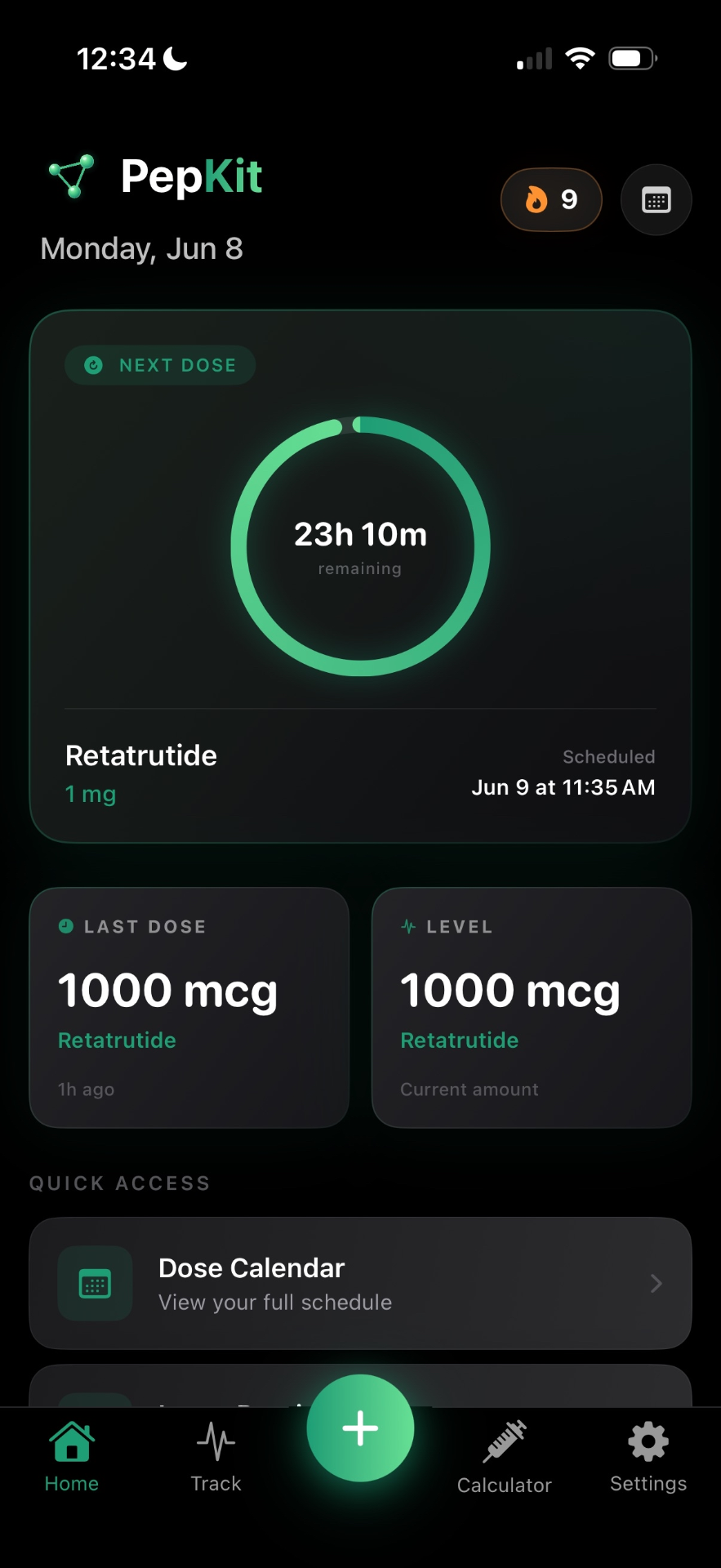 PepKit home screen in dark mode